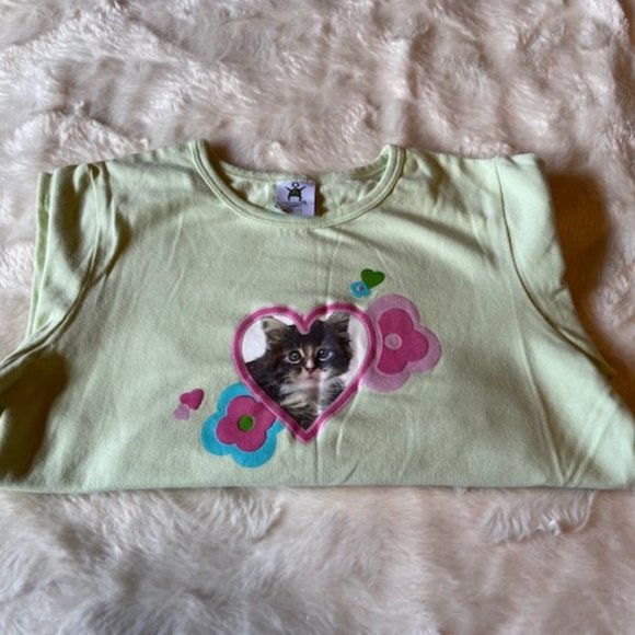 2/$30 Please Mum Light Green LS Cat with Hearts Girls Shirt Size M - Picture 6 of 10